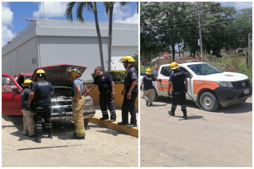 Atienden reporte Bomberos incendio de vehículo en gasolinera de Bahía